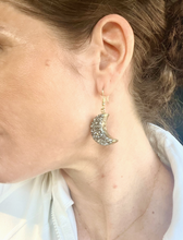 Load image into Gallery viewer, Pyrite cluster Stone Half Crescent Moon Earrings