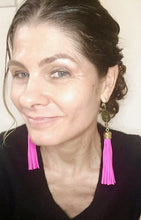 Load image into Gallery viewer, Chinese Coin & Hot Pink Suede Tassels Earrings