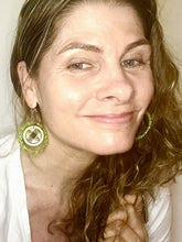 Load image into Gallery viewer, Green Peridot Hoops with Vintage Chinese Prosperity Coin