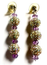 Load image into Gallery viewer, 3x Gold & Rhinestone Quartz Crystal Disco Balls w/ Amethyst Earrings