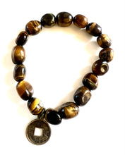 Load image into Gallery viewer, Single Tiger Eye Nuggets with A Prosperity Chinese Lucky Coin Bracelet