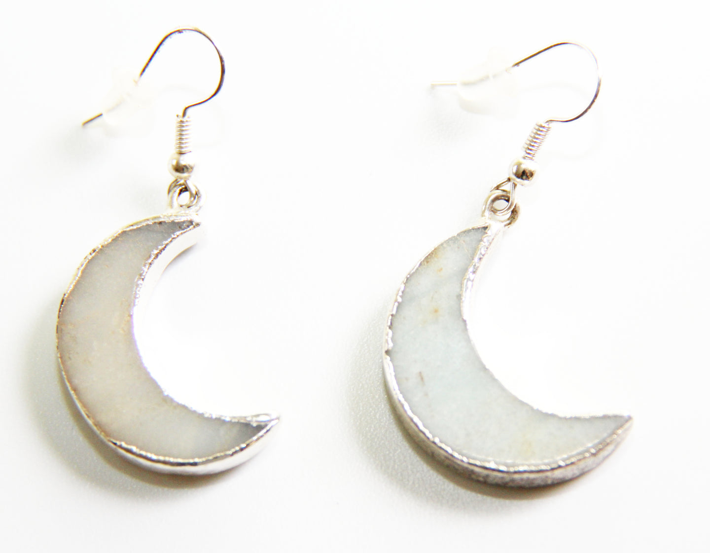 White Jade Crescent Moon Earrings