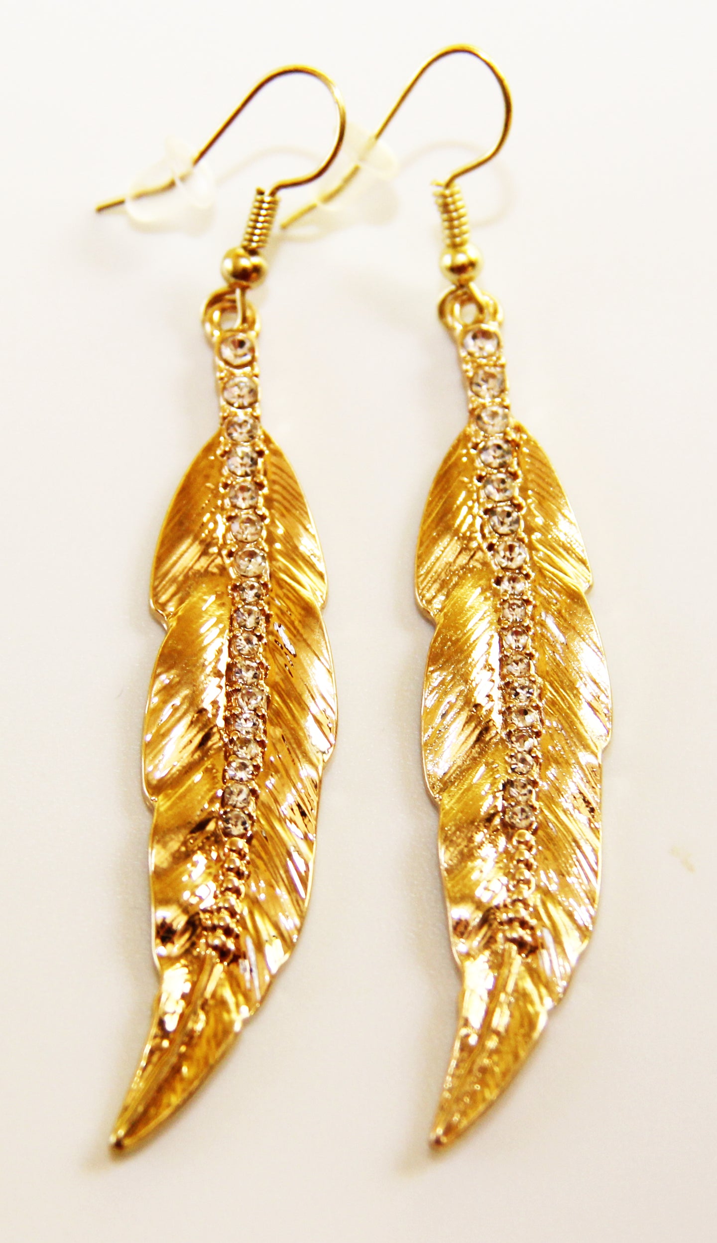 Gold Plated Feathers with Crystals Earrings