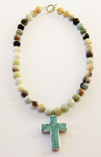 Load image into Gallery viewer, Unlock Your Potential Collection- Amazonite Stone & Turquoise Cross Necklace