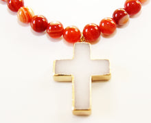 Load image into Gallery viewer, Inspire To Unlock Your Potential Collection-  Red Fire Agate & Rose Quartz Cross Necklace