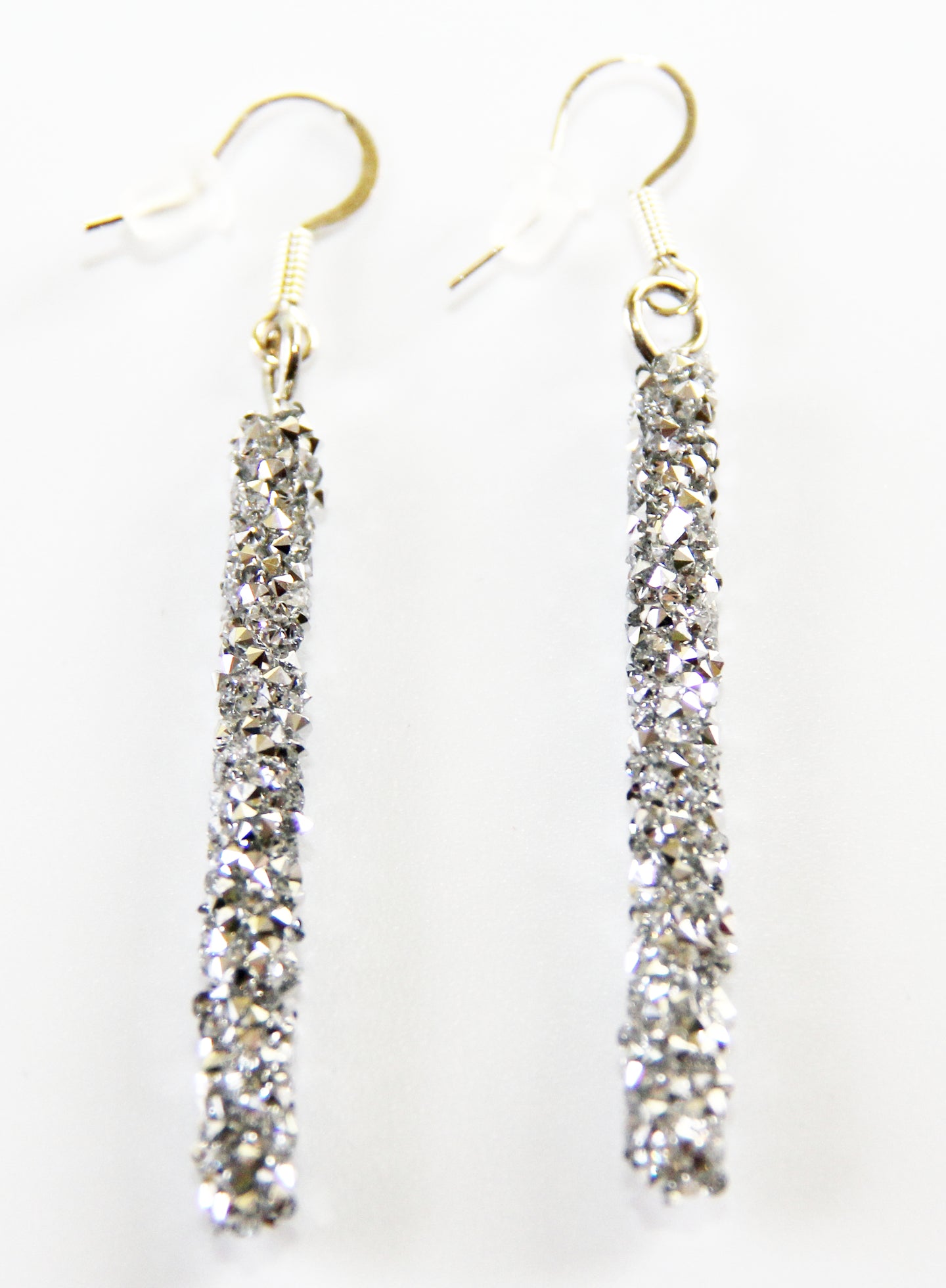 Long Quartz Crystal Glistening Wands- Silver Earrings