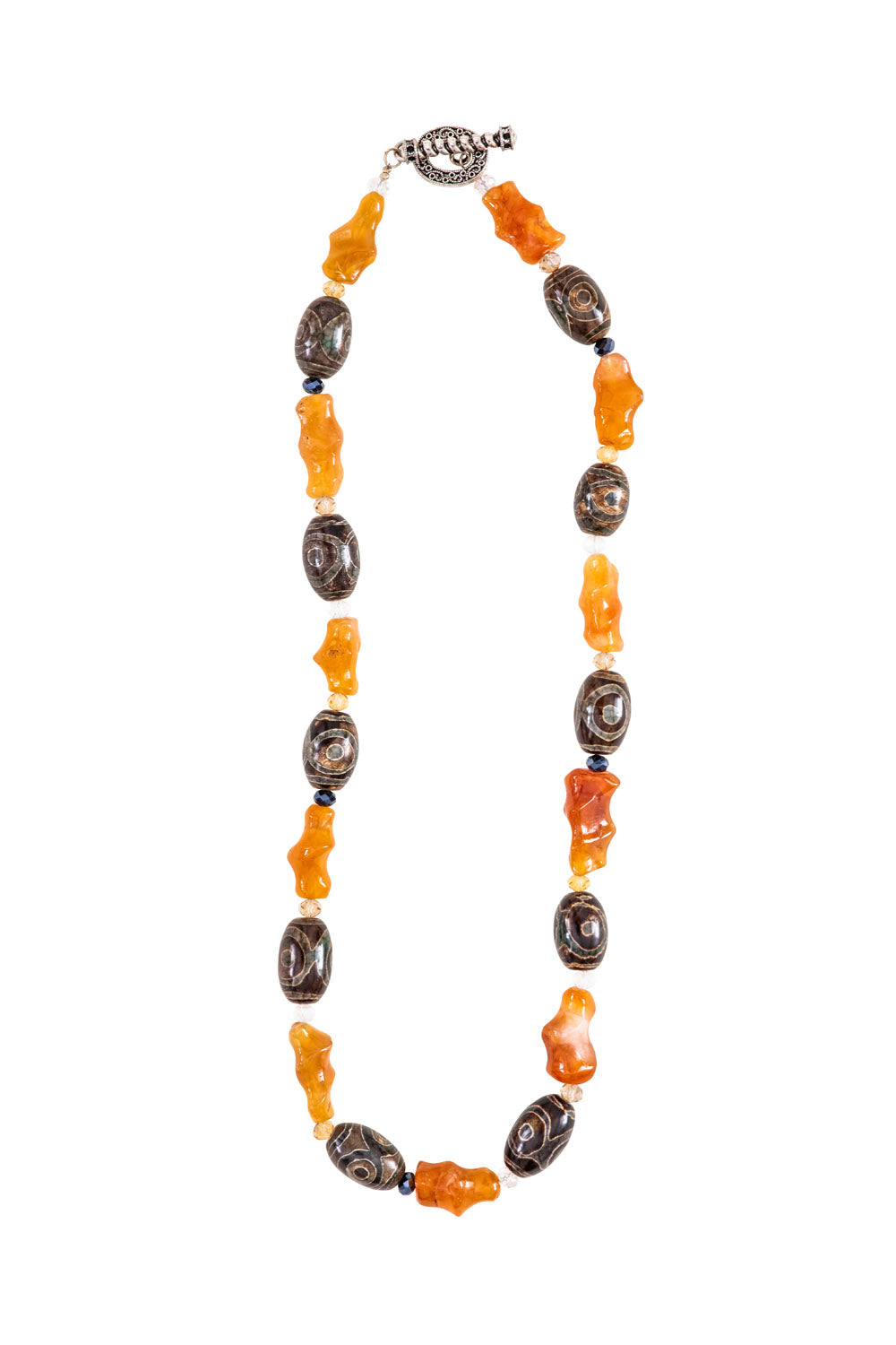 Bambooshaped carnelian stones necklace, brown Moroccan design agate