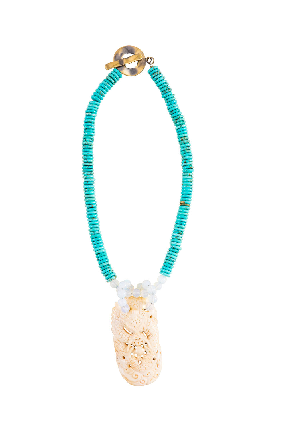 Turquoise Roundelle Stones Necklace with Bone Dragon