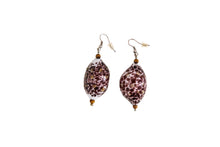 Load image into Gallery viewer, Purple Gold Marblized Blown Glass Egg With Tiger Eye Earrings