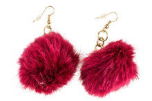 Load image into Gallery viewer, Fun Fuzzy Pom Poms-Maroon Earrings
