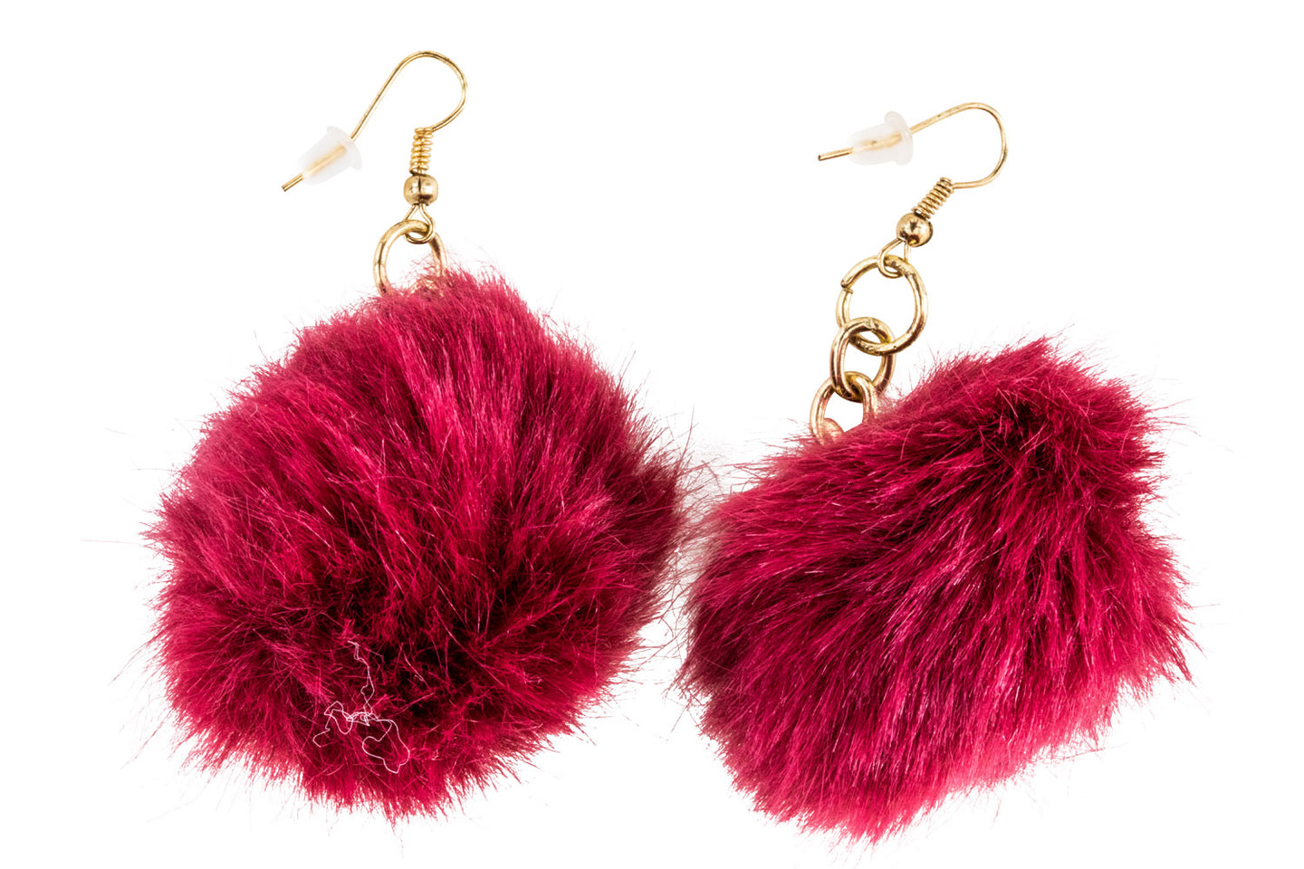 Fun Fuzzy Pom Poms-Maroon Earrings