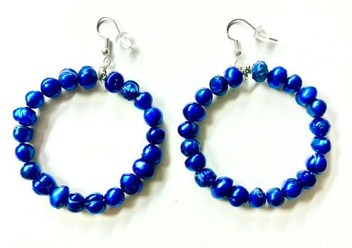 Fun Blue Fresh Water Pearl Hoops