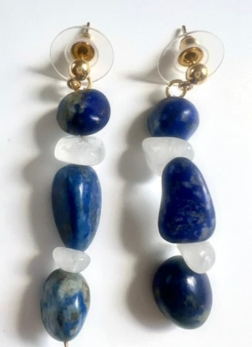 Blue Lapis & Crystal Drops Earrings