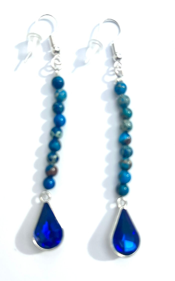 Cobalt aka Titanic Blue Crystal Drops With Blue Imperial Jasper Earrings