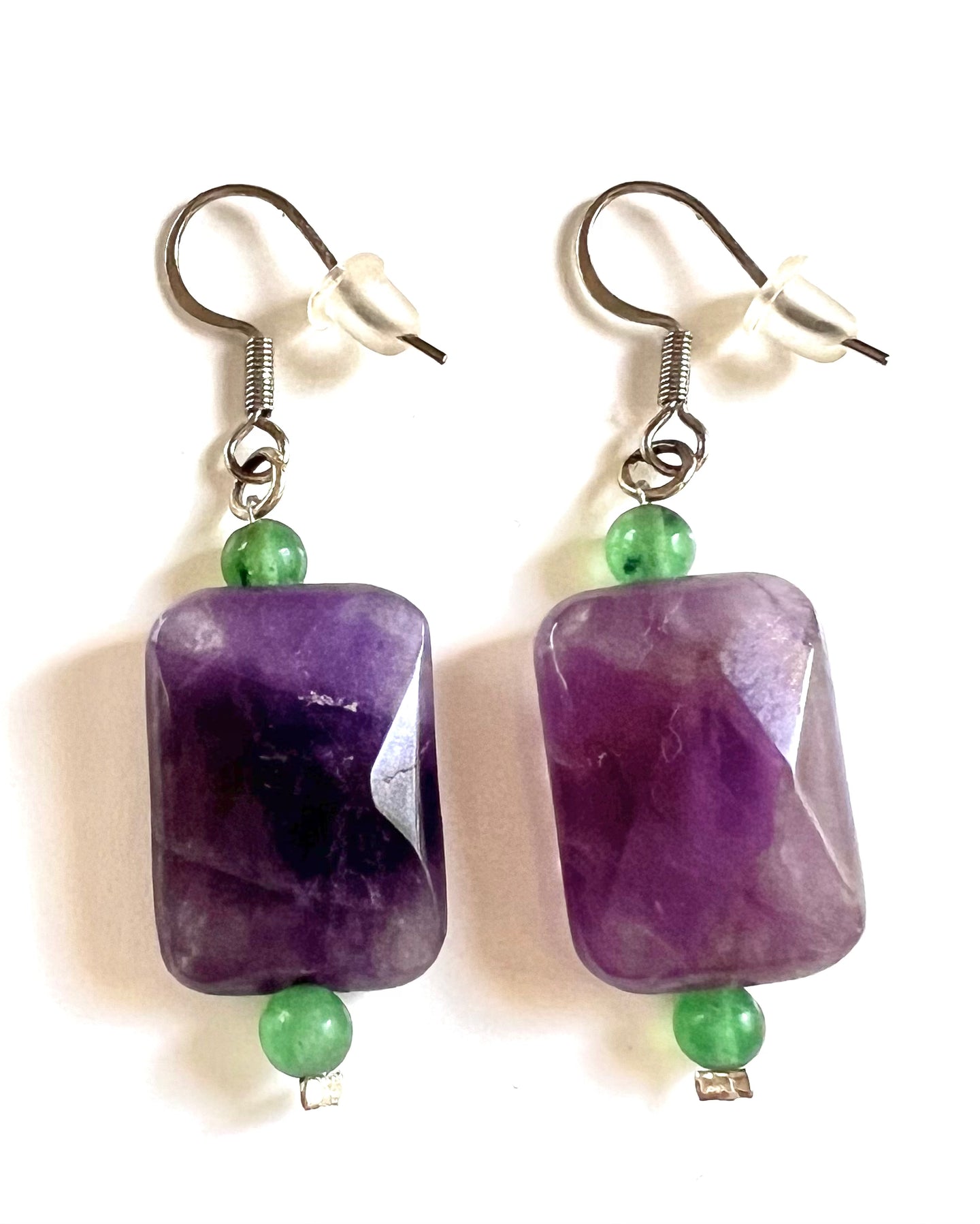 Rectangle Faceted Amethyst with Jade Earrings