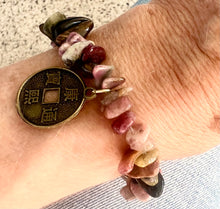 Load image into Gallery viewer, Watermelon Tourmaline Chips Bracelet W/ Abundance Coin
