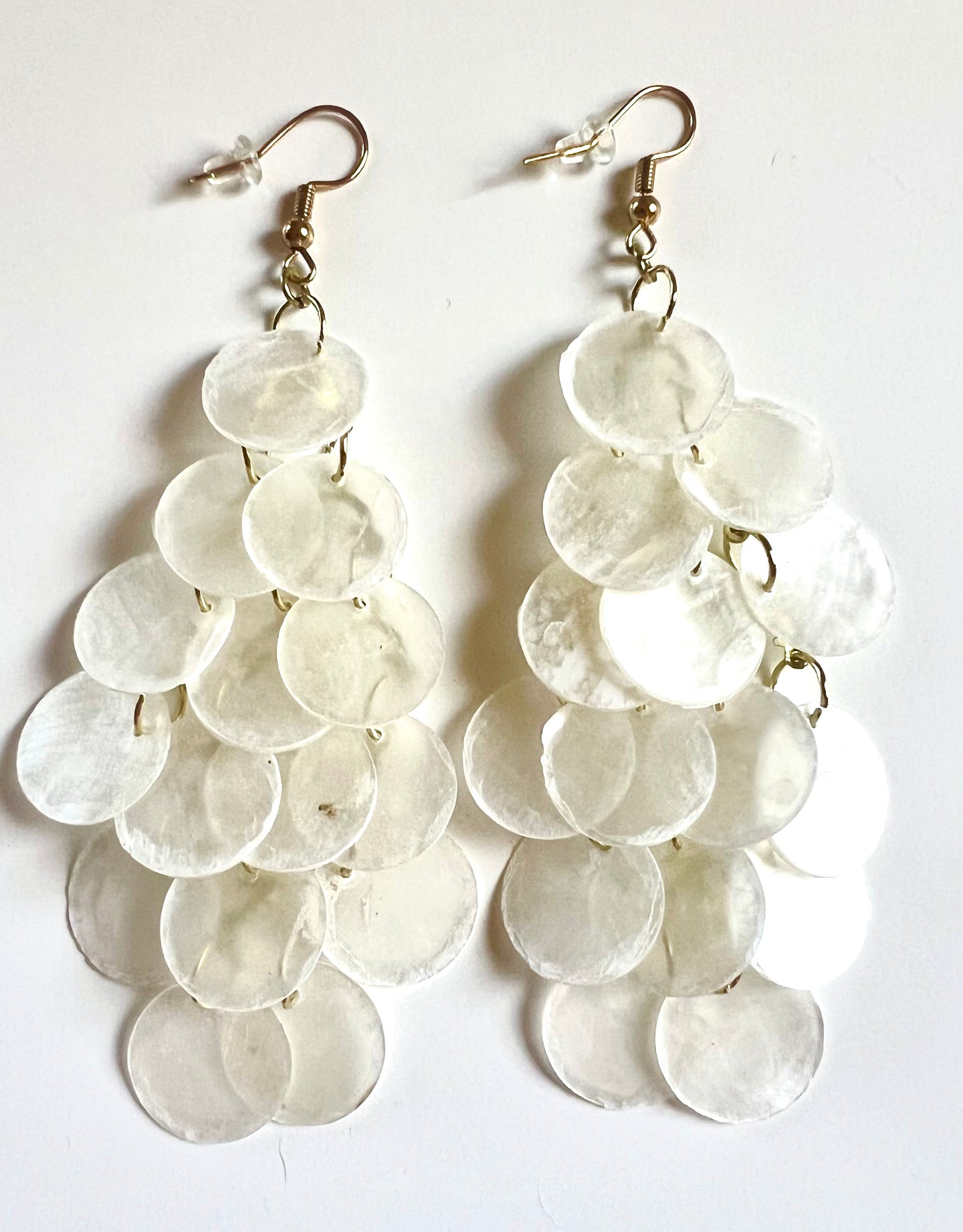 Pearly White Shell Disc Layered Drops Earrings