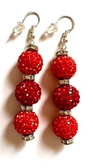 3x Rhinestone Disco Ball Earrings-Ruby Red & Fire Orange