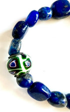 Load image into Gallery viewer, Single Blue Lapis Nuggets Elastic Bracelet with Art Deco Nepal Stone
