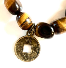 Load image into Gallery viewer, Single Tiger Eye Nuggets with A Prosperity Chinese Lucky Coin Bracelet
