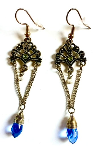 Timeless Antique Green & Blue Jeweled Earrings