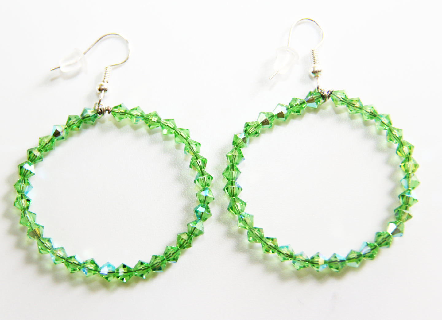 Bling Bling Crystal Hoops -Peridot Green Earrings