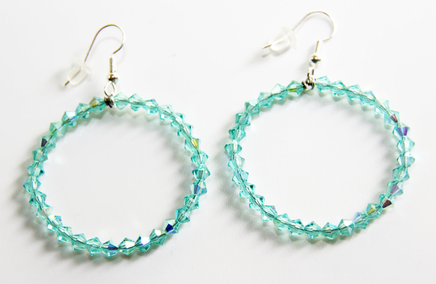 Bling Bling Crystal Hoops -Caribbean Sea Turquoise Earrings