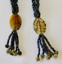 Load image into Gallery viewer, Inspired &quot;Delicious Life&quot;-Shiny black beads braided lariat &amp; Green Amber/Agate stones Necklace
