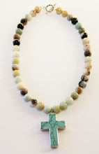Load image into Gallery viewer, Unlock Your Potential Collection- Amazonite Stone &amp; Turquoise Cross Necklace
