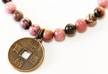 Load image into Gallery viewer, Morganite Rondelle stones with gold brass Chinese coin Single Bracelet
