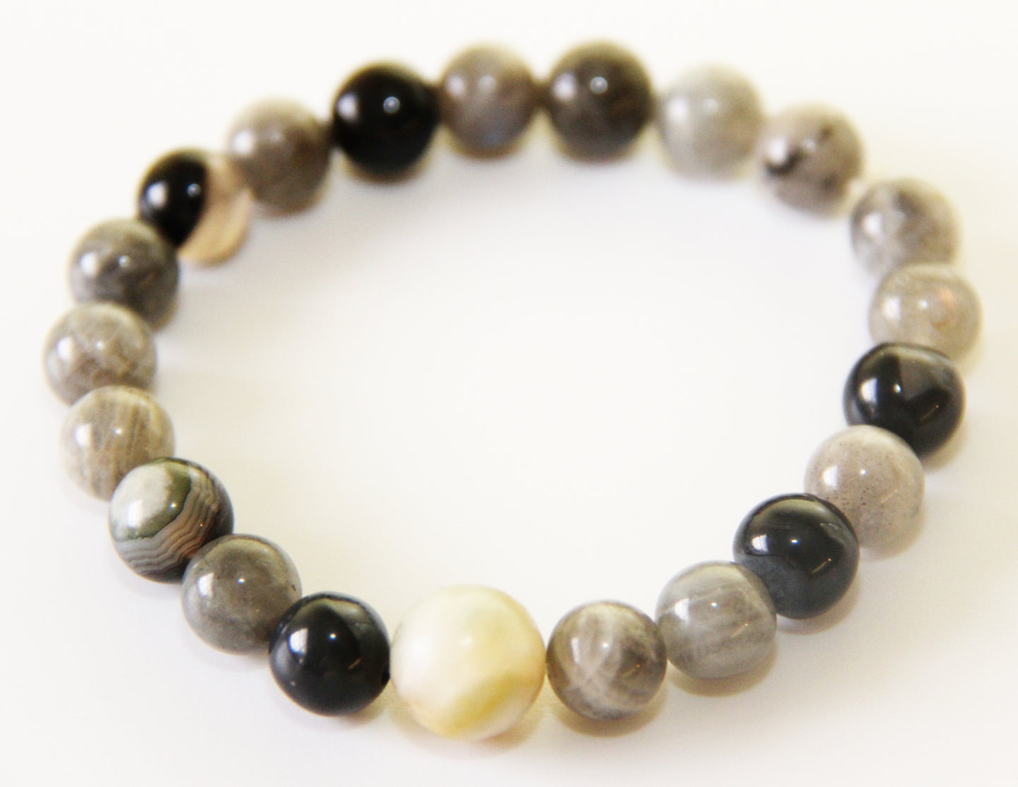 Labradorite & Black Onyx Stones with single Amazonite stone Single Bracelet