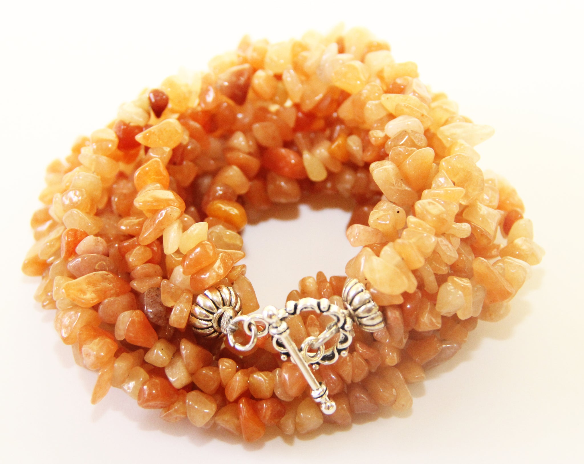 5x Double Wrap Strands of Natural Orange Jade Stones Power