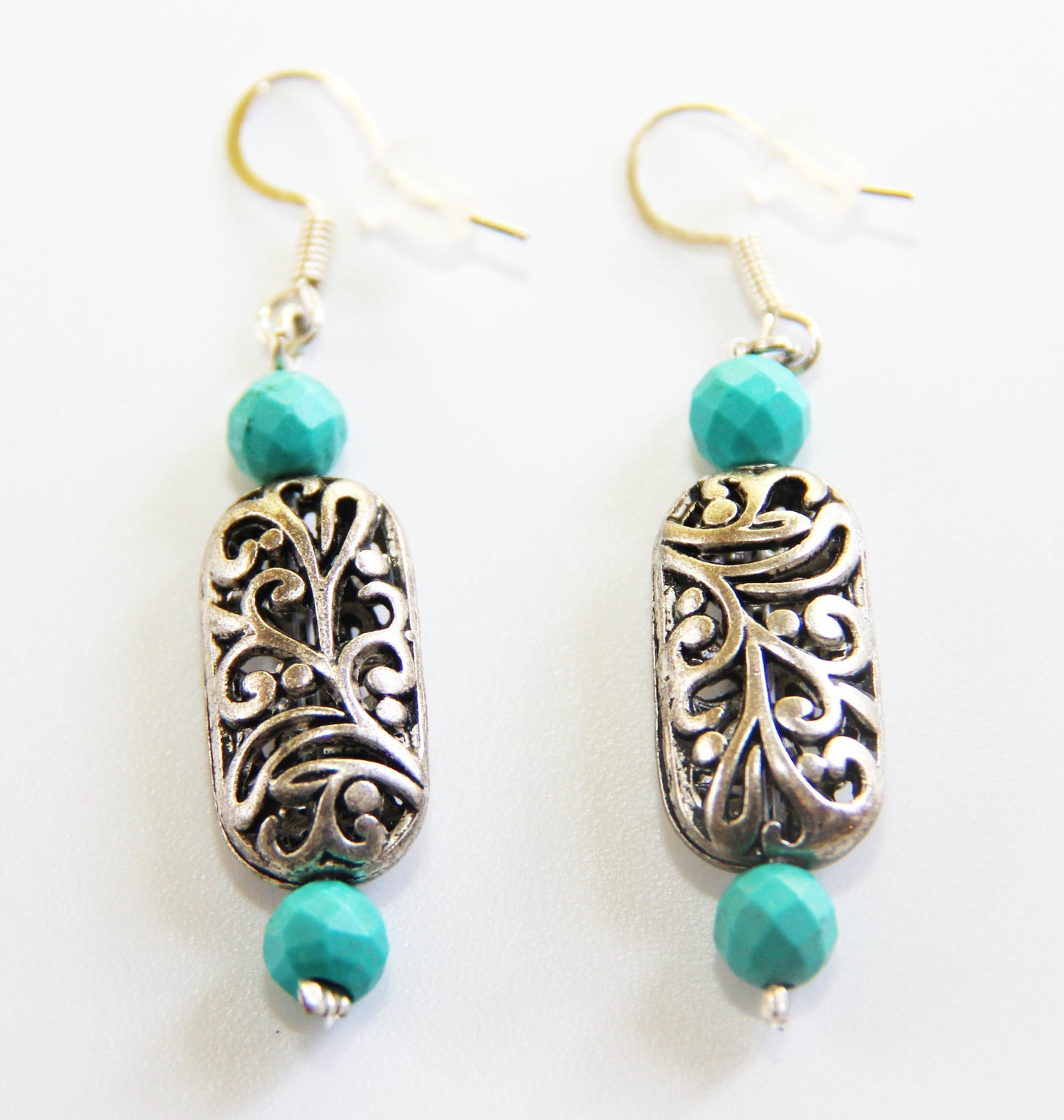 Sexy Cool Braised Silver Pewter & Turquoise Earrings