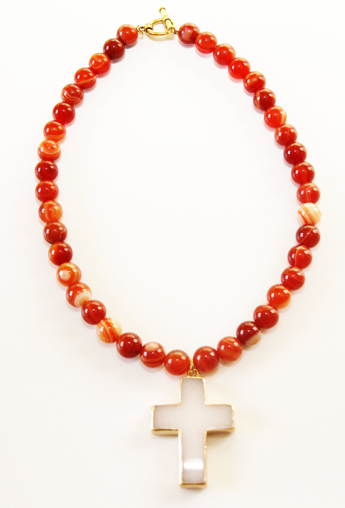 Inspire To Unlock Your Potential Collection-  Red Fire Agate & Rose Quartz Cross Necklace