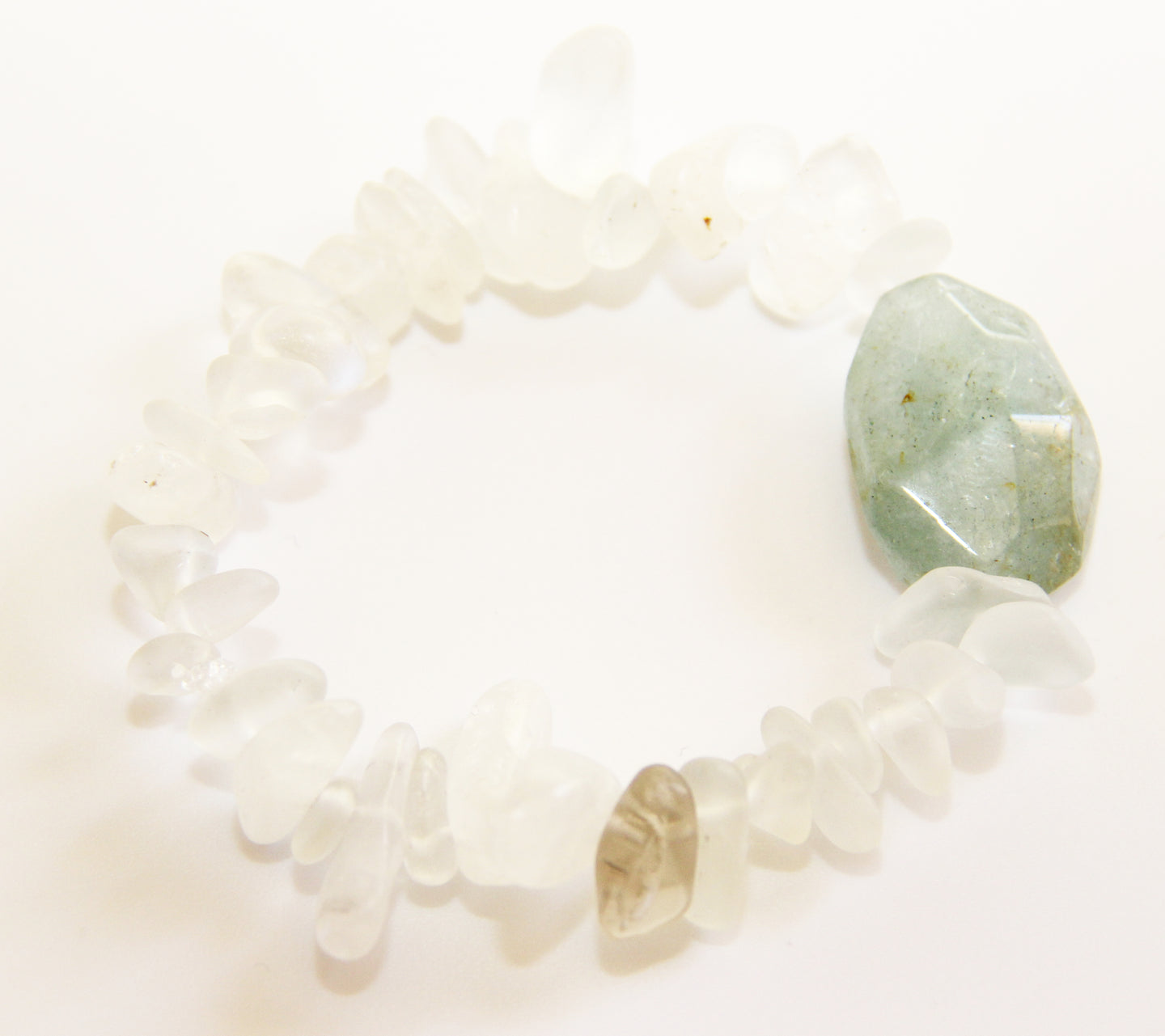 Frosted Quartz Crystal Nuggets with Green Agate Single Bracelet