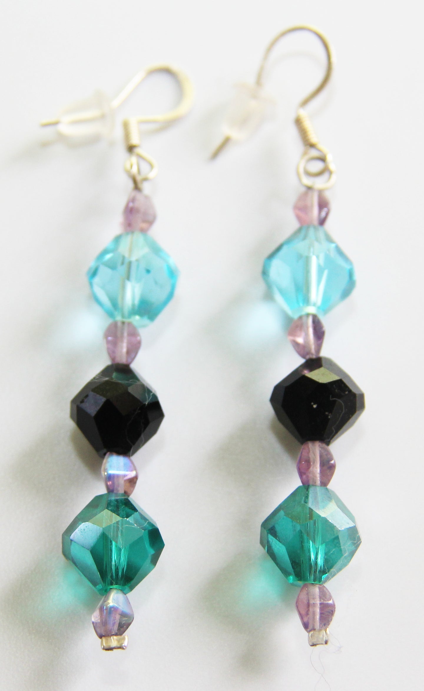Turquoise/Black/Green Faceted Crystals Earrings