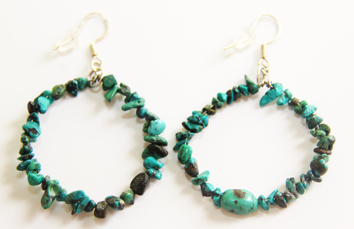 Genuine Chinese Turquoise Chips Hoops
