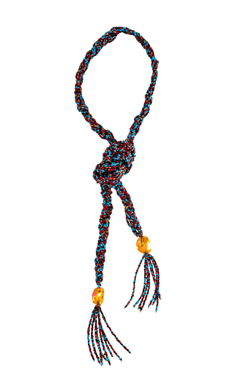 Delicious Life- Orange Quartz Beads Blend Tassel Lariat Necklace