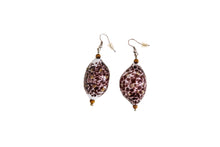 Load image into Gallery viewer, Purple Gold Marblized Blown Glass Egg With Tiger Eye Earrings
