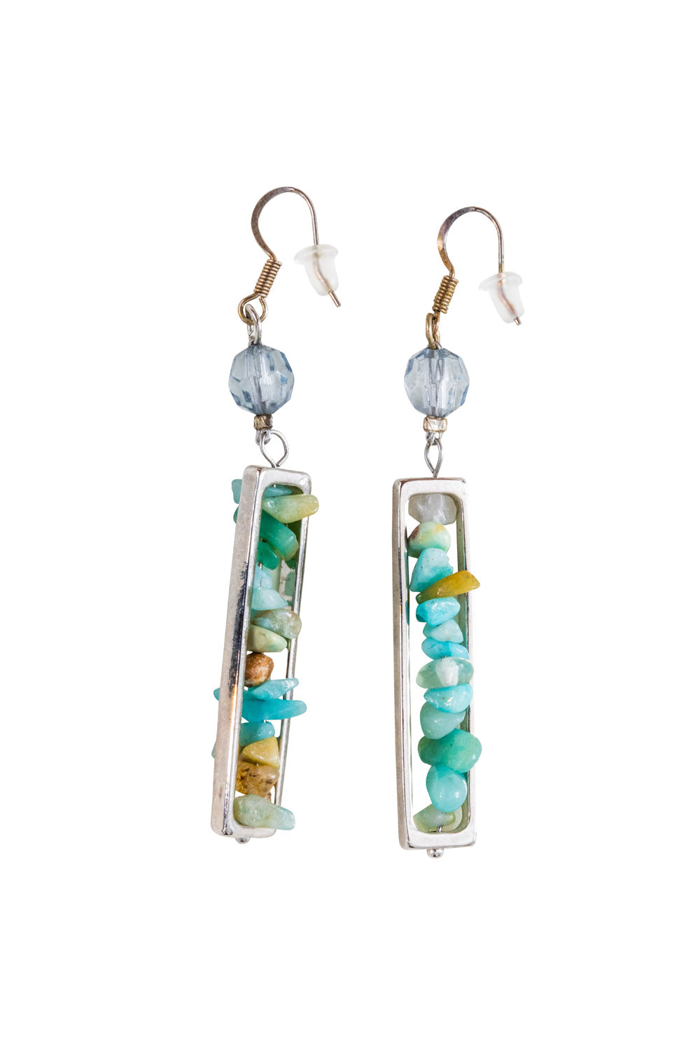 Amazonite Chips Earrings With Single Crystal Gem